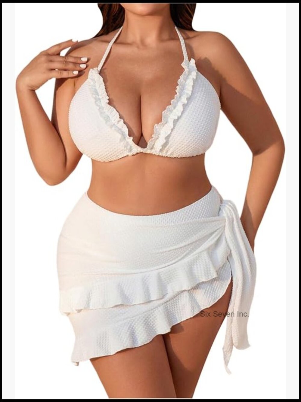 Plus Size 3 Piece Bikini Set with Wrap Skirt Cover Up